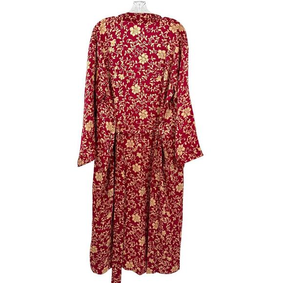 Talbots Intimates Silk Cranberry/Tan Floral Robe & Nightgown Size Medium Petite - Picture 6 of 13
